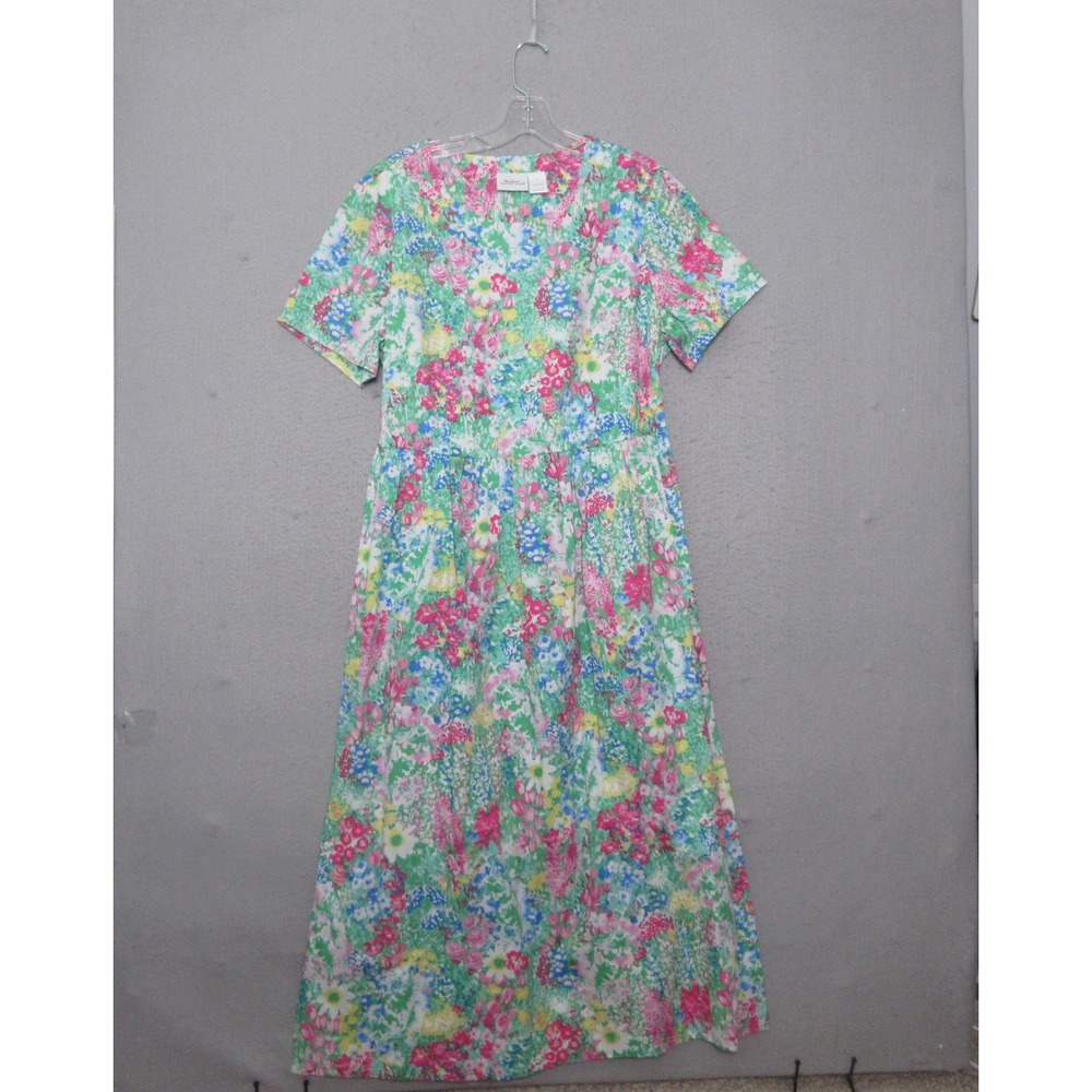 The Vermont Country Store Dress L Floral Colorful Vibrant Cotton Cottage Prairie